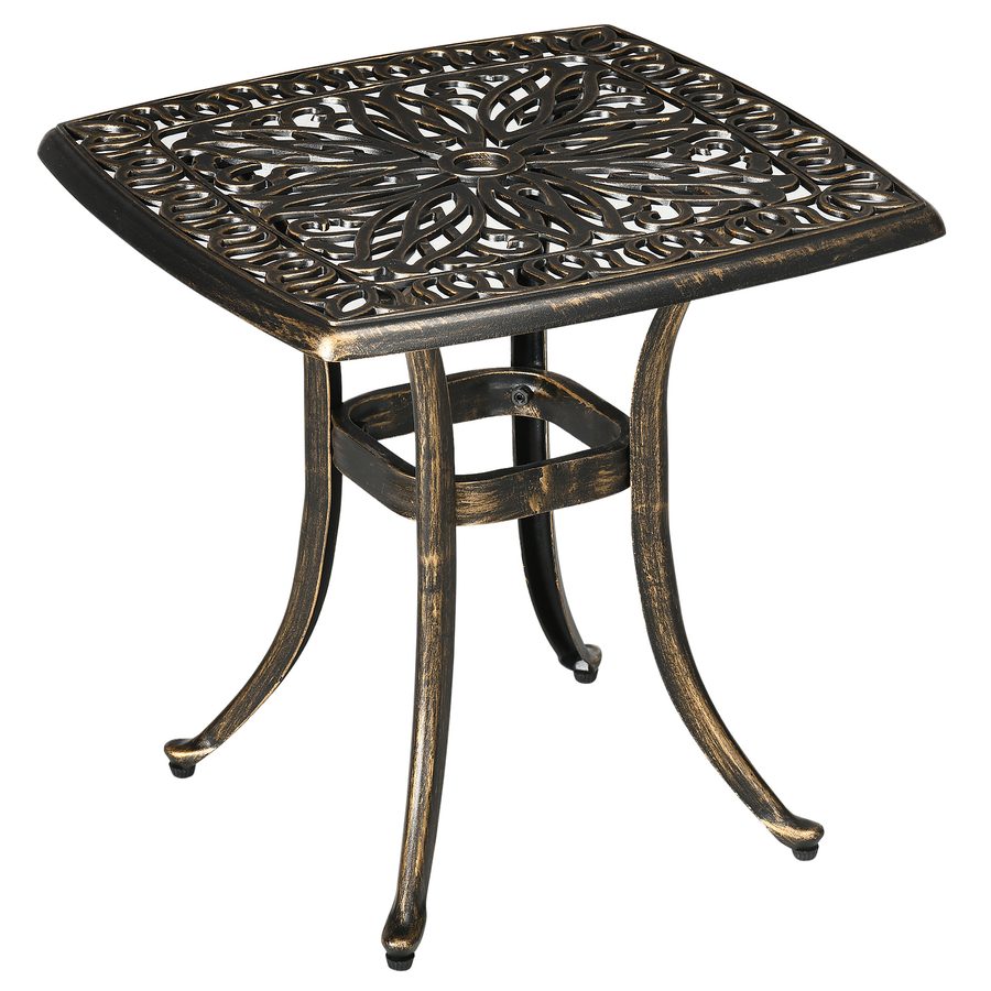 Outsunny Beistelltisch Terrassentisch mit Schirmloch 54x54x52,5cm Aluminiumrahmen in Bronze, ideal für Garten & Balkon   Aosom.de von Outsunny