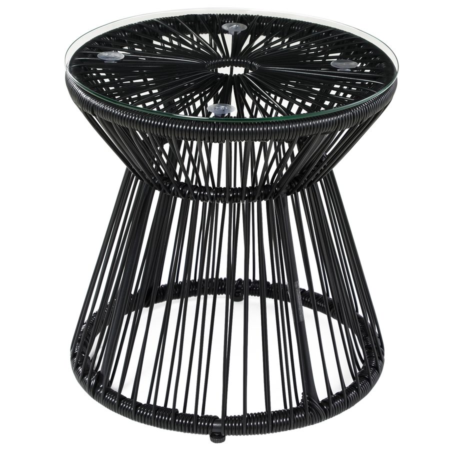 Outsunny Gartentisch rund mit Hohltrommel-Design, Bistrotisch mit Glastischplatte, schwarzer Kaffeetisch für Garten & Balkon   Aosom.de von Outsunny