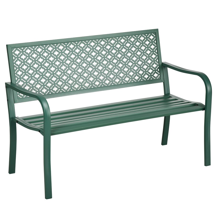 Outsunny Gartenbank Stahl, 2-Sitzer Parkbank mit Rückenlehne & Armlehne, Sitzbank mit Blumenmuster, für Garten, Balkon, max. 240 kg, Dunkelgrün, 127 x 63 x 83 cm   Aosom von Outsunny