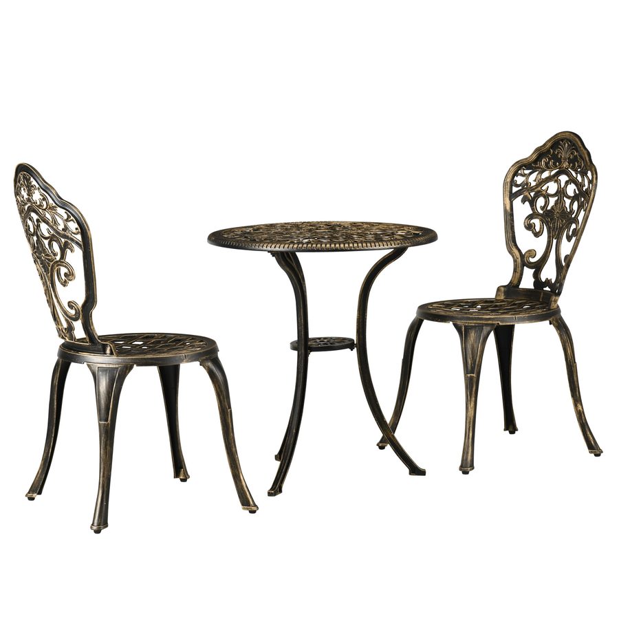 Outsunny Gartenbistro-Set aus Aluminium, 3-teilig, mit 2 Stühlen + 1 runder Tisch, imitiert Schmiedeeisen   Aosom von Outsunny
