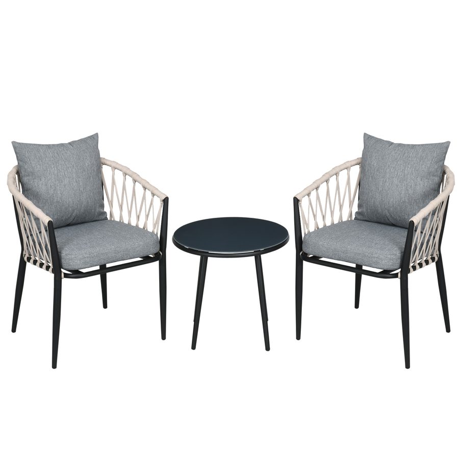 Tisch, 2 Stühle mit Sitzkissen, Balkon-Set, Stahl, Grau  Aosom von Outsunny