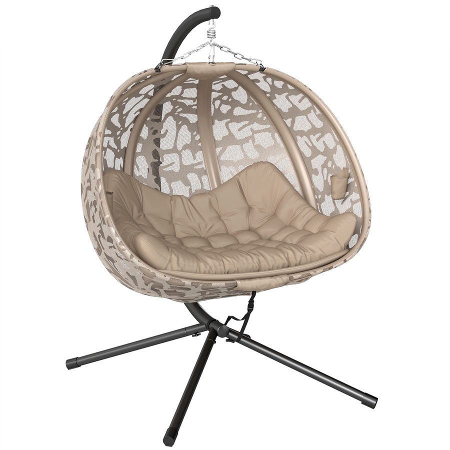 Outsunny Hängesessel 2 Sitzer Hängestuhl mit Kissen klappbare Hängeschaukel bis 240 kg belastbar Polyester Stahl Sandfarbe   Aosom.de von Outsunny