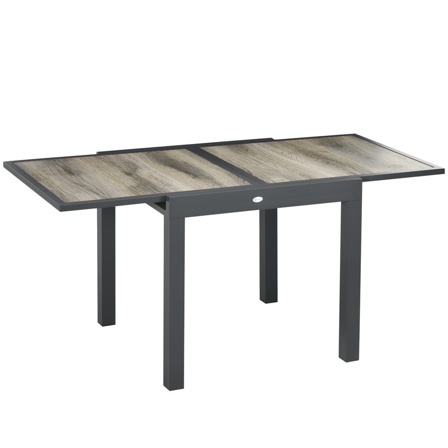 Outsunny Gartentisch, Esstisch mit Ausziehbarer Tischplatte, Terrassentisch mit Holzoptik, Balkontisch aus Alu, Beige+Grau, 160 x 80 x 75cm  Aosom von Outsunny
