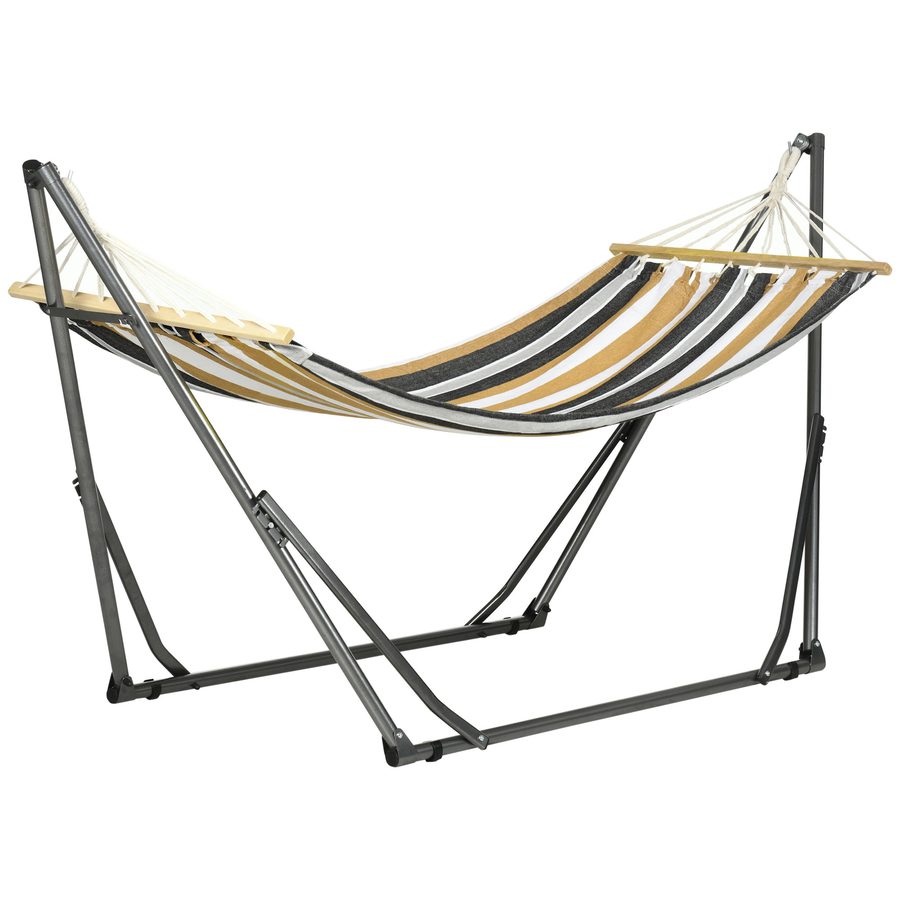 Outsunny Gartenklapp-Hängematte Wäscheständer mit gebogenem Metallgestell Epoxy-Hängematte auf Ständer 1 Platz Maximale Belastung 120 kg Maße 270L x 100B x 94Hcm   Aosom von Outsunny