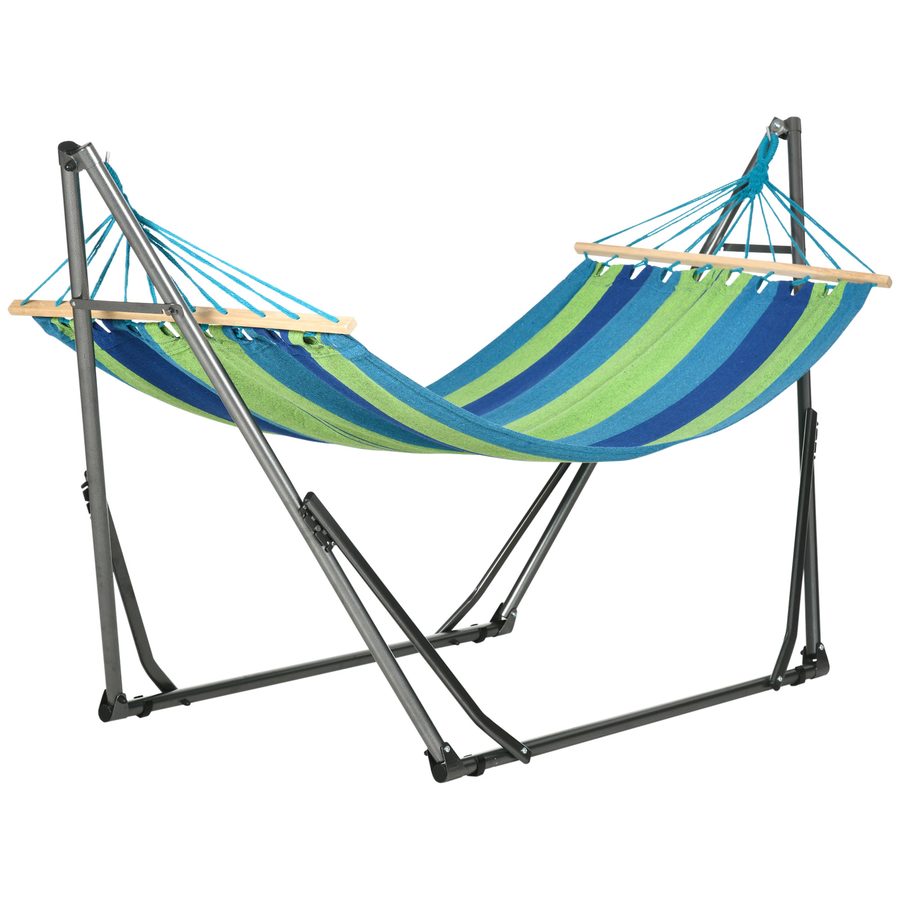 Outsunny Freistehendes Hängemattengestell, klappbar, Hängematte aus Baumwolle und Stahlkonstruktion, maximale Tragfähigkeit 120kg, 270x100x94cm   Aosom von Outsunny