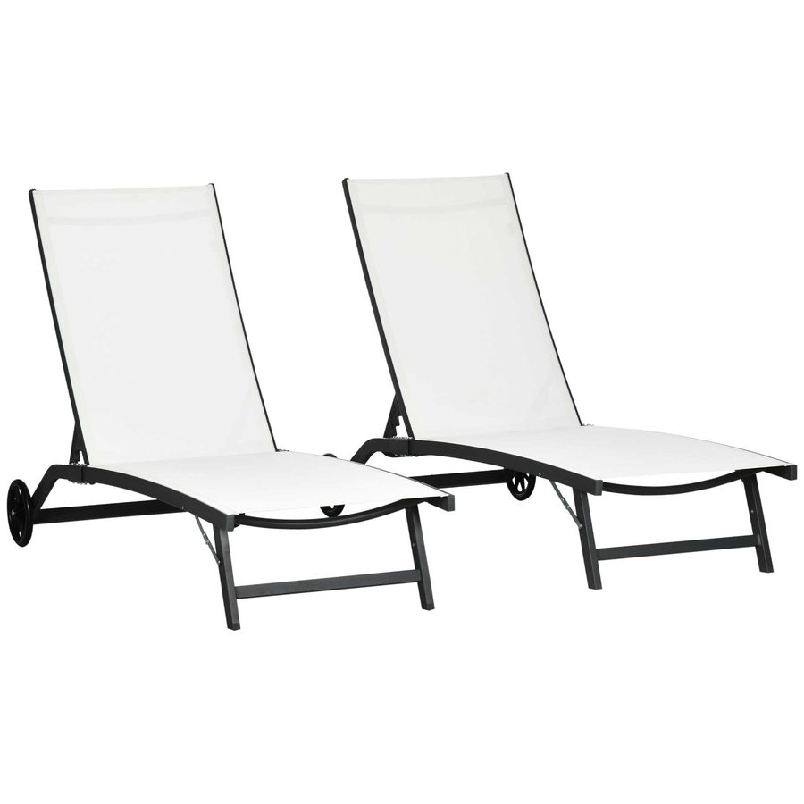Outsunny Set mit 2 Gartenliegen mit Rollen und 5-fach verstellbarer Rückenlehne, Gartenliege aus Aluminium und Textilene, für Strand, Pool, 66x165x102cm, Creme   Aosom von Outsunny