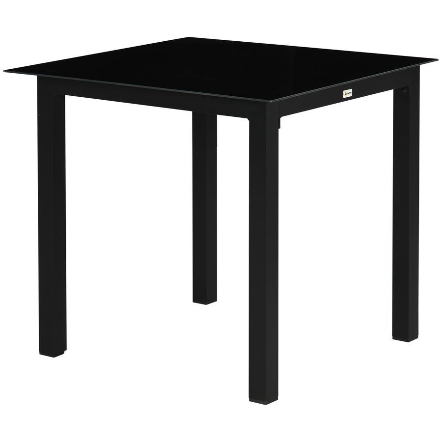 Outsunny Gartentisch quadratisch für 4 Personen, Terrassentisch mit Hartglasplatte, Aluminium schwarz 80x80x74cm für Garten & Balkon   Aosom.de von Outsunny