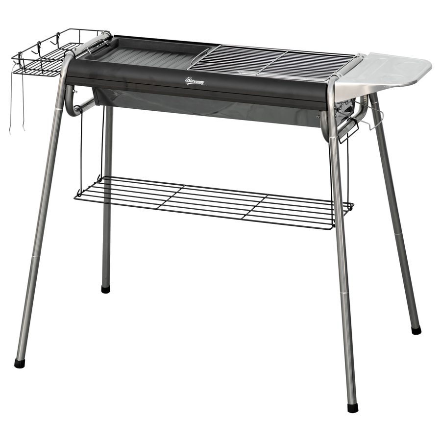 Outsunny Holzkohlegrill mit Grillrost und Platte, tragbarer Grill mit Korb, Haken und Regalen, 96x61x72cm, Schwarz   Aosom von Outsunny