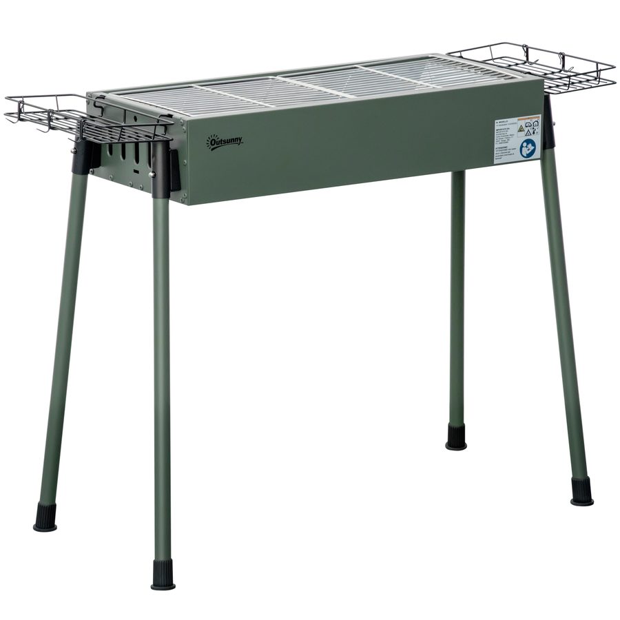 Outsunny Campinggrill Holzkohlegrill mit Grillrost, Rostfreier Stahl & verzinktem Metall, Seitenkörbe, dunkelgrün für Outdoor BBQ   Aosom.de von Outsunny