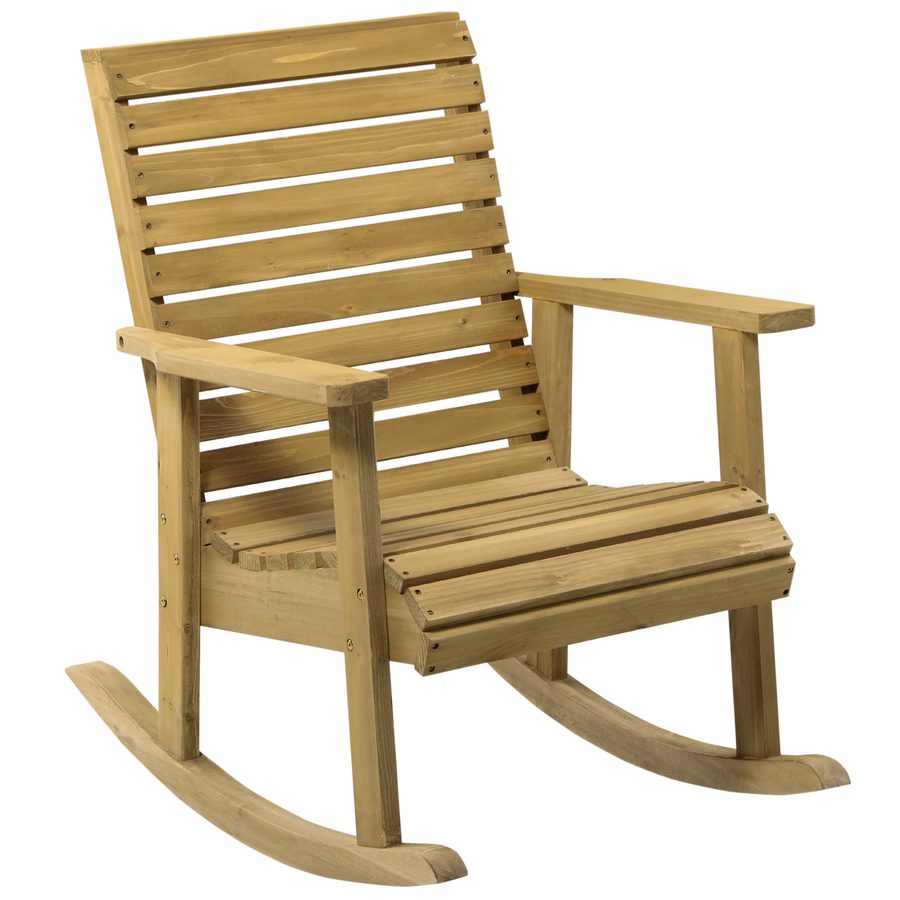 Outsunny Schaukelstuhl Schwingsessel mit Armlehne, Gartenstuhl Relaxstuhl für Balkon & Terrasse, belastbar bis 130 kg, Tannenholz hellbraun   Aosom.de von Outsunny