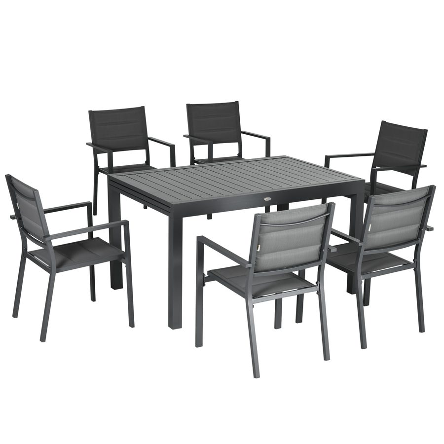 Outsunny Gartenmöbel-Set ausziehbarer Tisch 135-270 cm für 6-8 Personen aus Aluminium und Textilene - 8 stapelbare Stühle - Grau   Aosom von Outsunny