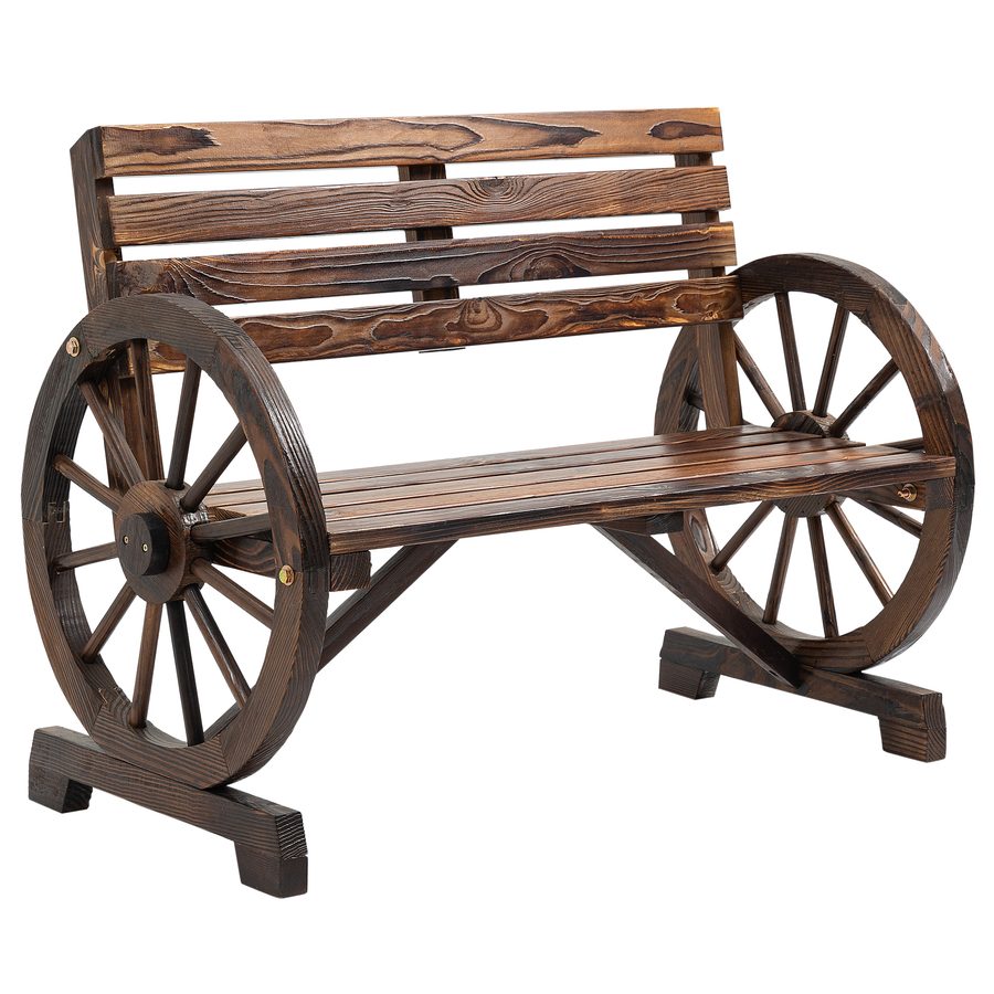 Outsunny Gartenbank 2-Sitzer  Holzbank mit Wagenrad-Armlehnen im Landhausstil, Tannenholz, Braun, 105,5x56x79cm  Aosom von Outsunny