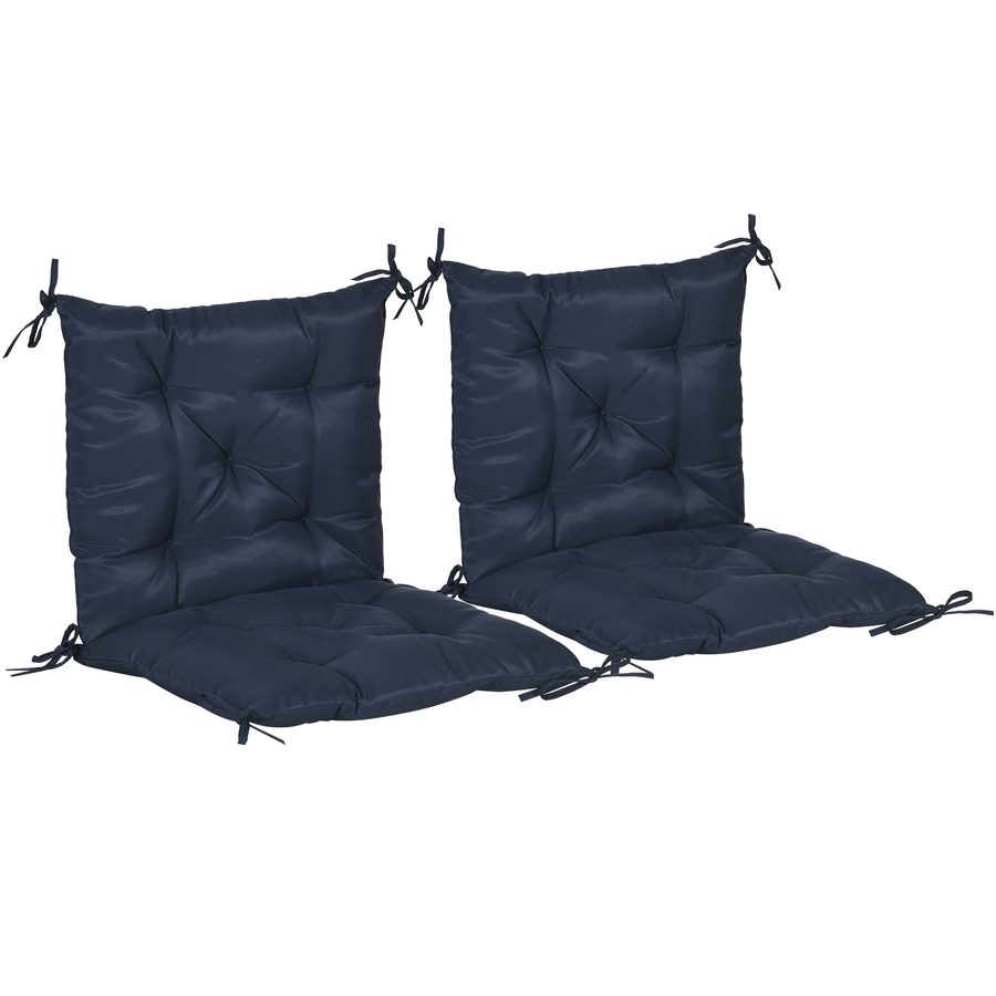 Outsunny 2er-Set Sitzkissen, 98 x 50 cm Stuhlkissen mit Bindebänder, Stoffbezug, 8cm dick Polsterauflage, Sitzpolster für Küche, Büro, Esszimmerstühle, Dunkelblau   Aosom von Outsunny
