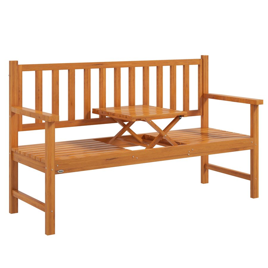 Outsunny Gartenbank 3-Sitzer Sitzbank Tisch Armlehne Holzbank bis 280kg Balkon Terrasse Hellbraun 153x56x91cm   Aosom von Outsunny