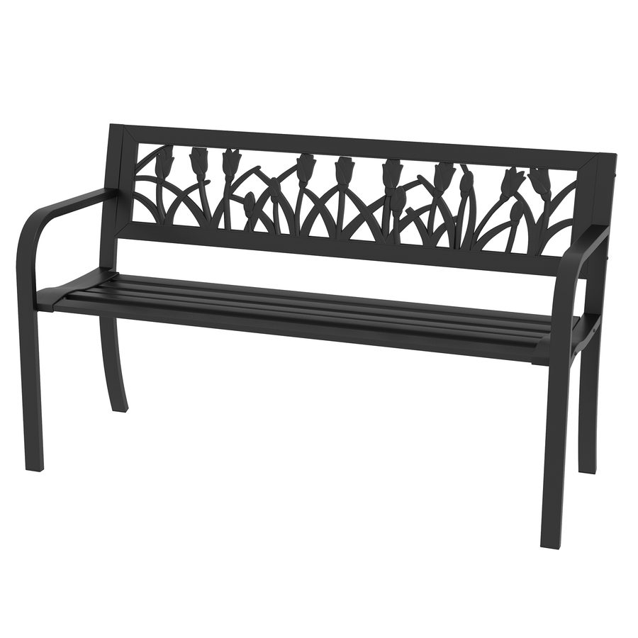 Outsunny Gartenbank aus Stahl, 2-Sitzer Gartenbank mit verziertem Rücken- und Armlehnen, 125x50x75cm, Schwarz   Aosom von Outsunny