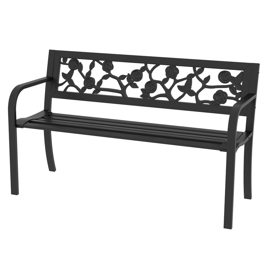 Outsunny Gartenbank aus Stahl, 2-Sitzer Gartenbank mit verzierter Rückenlehne und Armlehnen, 127x50x75cm, Schwarz   Aosom von Outsunny