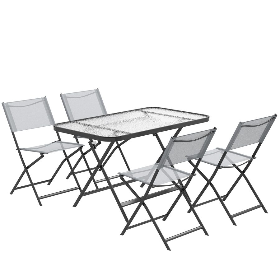 Outsunny Gartenmöbelset 4 Stühle + 1 Gartentisch 5-teilig klappbar Stühle Textilene und gehärtetes Glasplatte Grau   Aosom von Outsunny