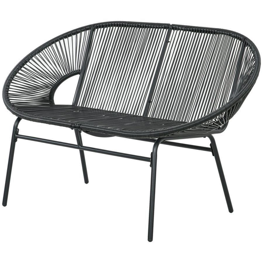 Outsunny Polyrattan Sitzbank 2-Sitzer Gartenbank bis 260 kg, Schwarz, stabile Stahlkonstruktion, ideal für Terrasse & Balkon   Aosom.de von Outsunny