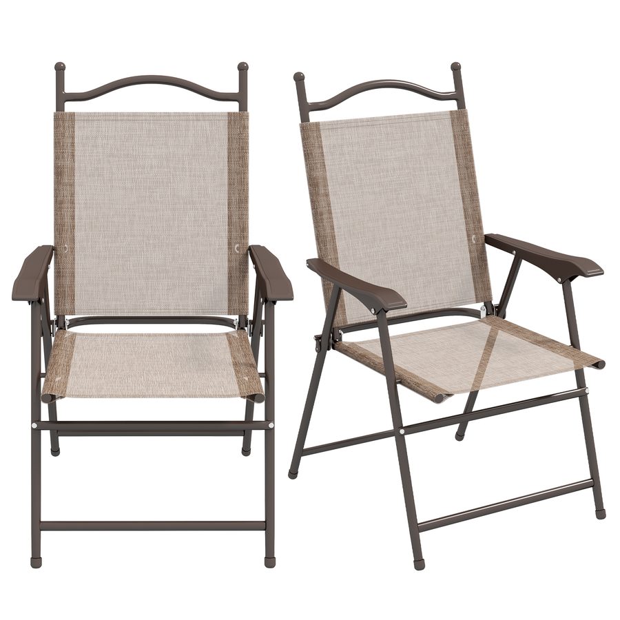 Outsunny Set von 2 Faltbaren Gartenstühlen mit Armlehnen und Atmungsaktivem Netzgewebe, Braun   Aosom von Outsunny