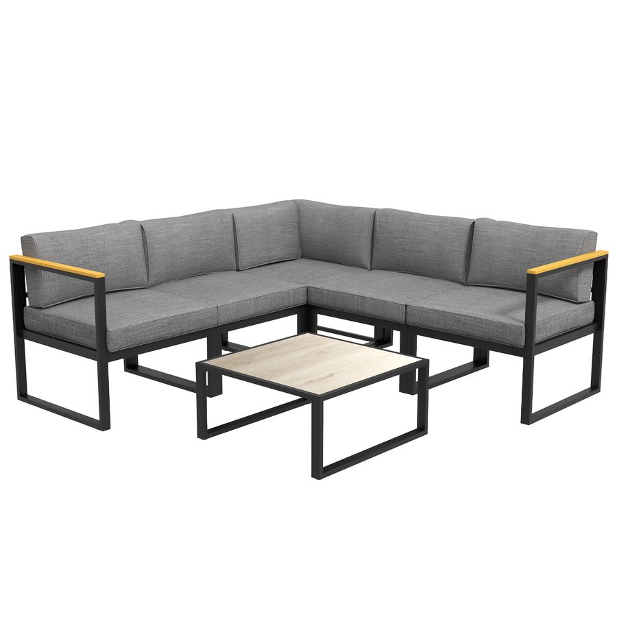 Outsunny Gartensofa-Set, Ecksofa im zeitgenössischen Design, 6-teilig für 5 Personen - aus Aluminium - hoher Komfort   Aosom von Outsunny