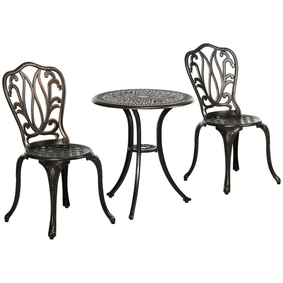 Outsunny Gartenmöbel Set 2-Sitzer 2 Stühle + Runder Tisch im Retro-Schmiedeeisen-Stil aus Aluminiumguss, bronze   Aosom von Outsunny