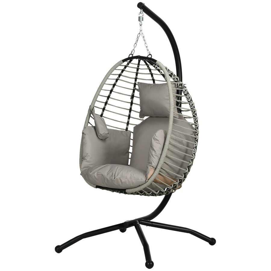 Outsunny Hängesessel mit Gestell, Faltbar Eiförmiger Hängeschaukel mit waschbarem Sitz, Becherhalter Sicherheitsseil, Hängematte Schaukelsessel Indoor Outdoor, Terrasse, Garten, Grau   Aosom von Outsunny