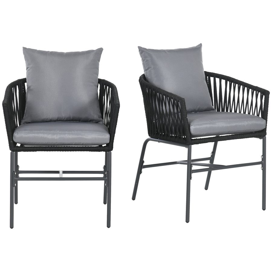 Outsunny Gartenstühle 2er-Set mit Kissen, belastbar bis 120 kg, geschwungener Sitzschal im Boho-Stil, Metallrahmen 57 x 60 x 71 cm, Schwarz   Aosom.de von Outsunny