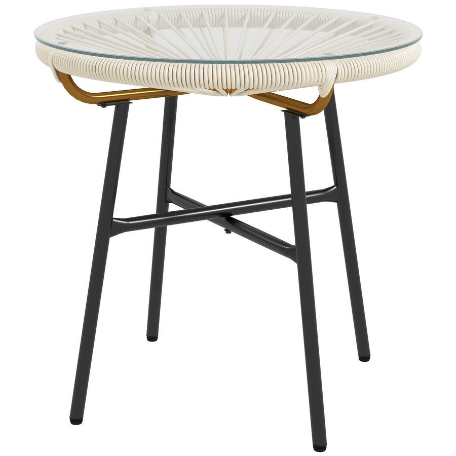 Outsunny Gartencouchtisch rund aus Rattanimitat Metall und gehärtetes Glas Ø 50 x 50 cm Creme   Aosom von Outsunny