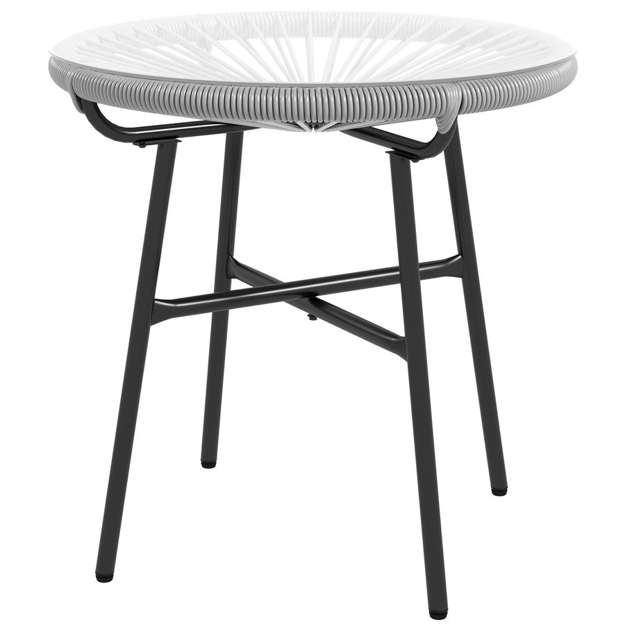 Outsunny Rattan Beistelltisch  Bistrotisch, Kaffeetisch mit Glastischplatte, Rund, für Terrasse, Balkon, Schwarz+Grau, 50x50x50cm  Aosom von Outsunny