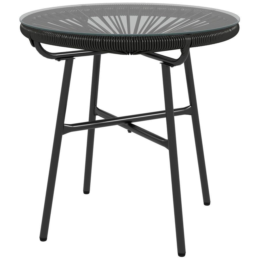 Outsunny Rattan Beistelltisch Bistrotisch Kaffeetisch rund mit Glastischplatte 50x50x50cm für Terrasse Balkon Schwarz   Aosom.de von Outsunny