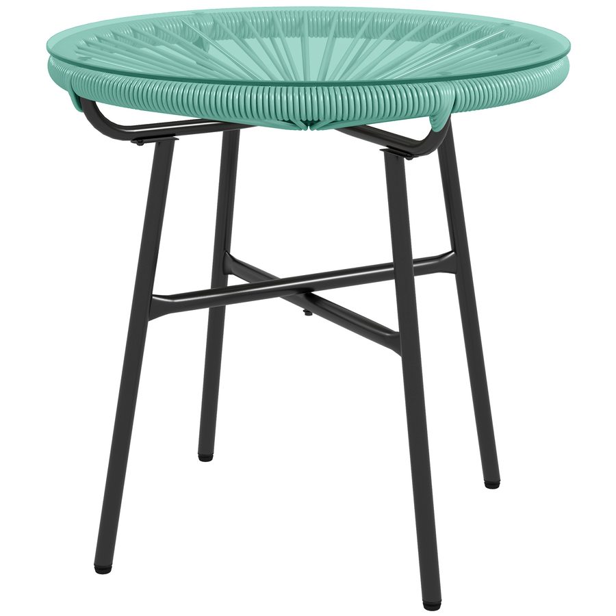 Outsunny Runder Gartentisch aus Rattanimitat mit Metallstruktur und gehärteter Glasplatte Ø 50 x 50H cm Grün   Aosom von Outsunny