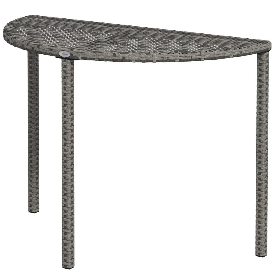 Outsunny Balkontisch halbrund 100 x 50 x 74 cm Garten Beistelltisch aus Polyrattan & Metall grau für Terrasse & Balkon   Aosom.de von Outsunny