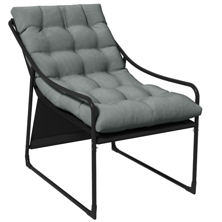 Outsunny Gartensessel Gartenstuhl mit dickem Sitzkissen, Loungesessel mit Armlehne bis 120 kg belastbar, für Garten und Balkon, Grau   Aosom.de von Outsunny