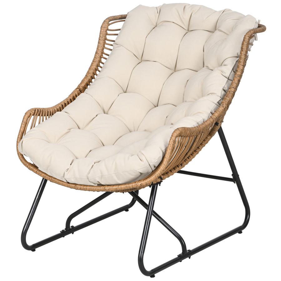 Outsunny Rattansessel Gartensessel mit dickem Sitzkissen bis 120 kg belastbar für Balkon und Terrasse aus Stahl in Khaki 75 x 101 x 90 cm   Aosom.de von Outsunny