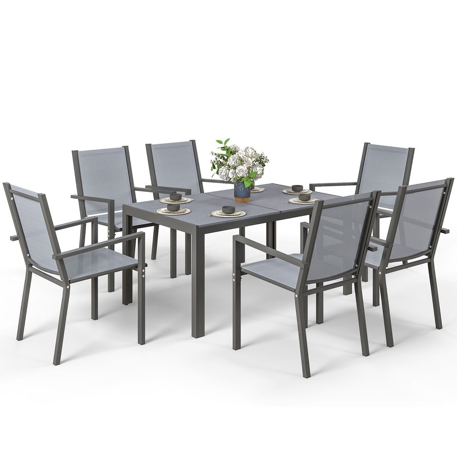 Outsunny Gartenmöbellset für 6 Personen, Outdoor Lounge Set, Stahlgestelle, stapelbare Stühle, hohe Rückenlehnen, grau   Aosom von Outsunny