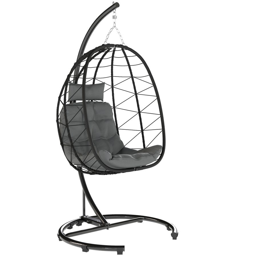 Outsunny Hängesessel Rattan Hängestuhl 195 cm hoch mit Gestell Kissen und wasserdichter Abdeckung für Garten und Indoor bis 150 kg   Aosom.de von Outsunny