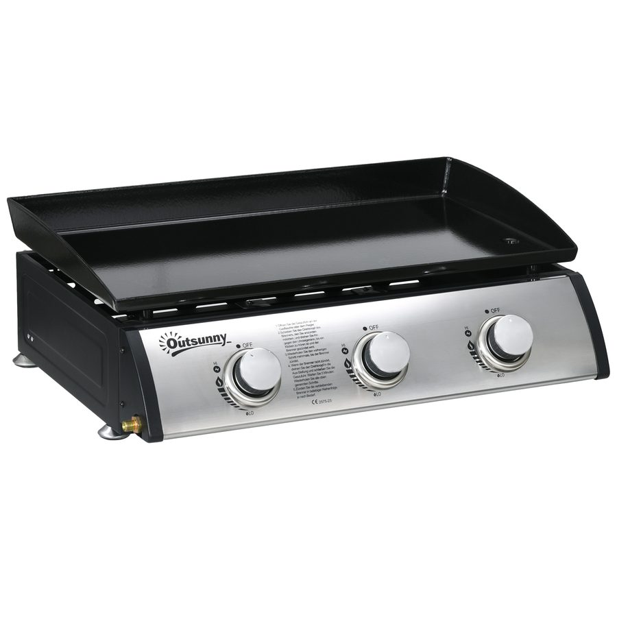Outsunny Gasgrill, Tischgrill BBQ mit 3 Brennern, Tischgasgrill mit Schlauch, Deckel, Campinggrill für Garten, Edelstahl, Metall, Schwarz, 63 x 47 x 25 cm   Aosom von Outsunny