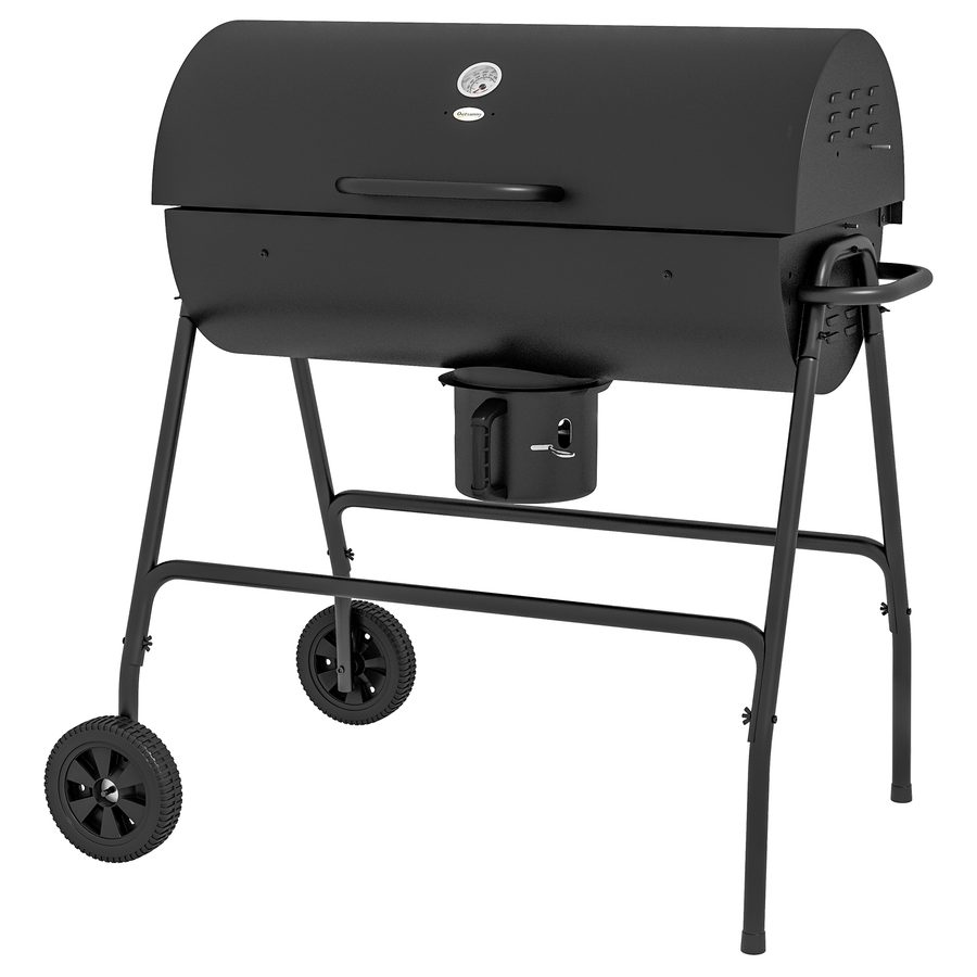 Outsunny Holzkohlegrill aus Metall BBQ Smoker mit Deckel Thermometer Räder verstellbarer Kohlewanne Griff, fahrbar Grillwagen Holzkohle Grill, Kohlegrill für Barbeque Camping, Terrasse, 95x71,5x102 cm   Aosom von Outsunny