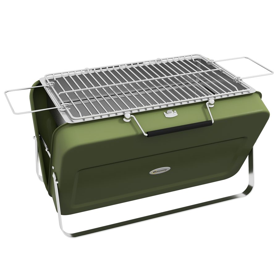 Outsunny Tischgrill Holzkohlegrill mit Kohleschale Grillrost und Griff für Picknick und Garten Edelstahl grün   Aosom.de von Outsunny