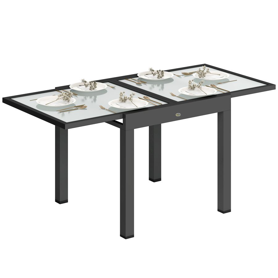 Outsunny Tisch Extensible de Jardin Grande Taille Maße: 160L x 80B x 75H cm Aluminium Dunkelgrau Platte aus Gehärtetem Glas Transparent   Aosom von Outsunny