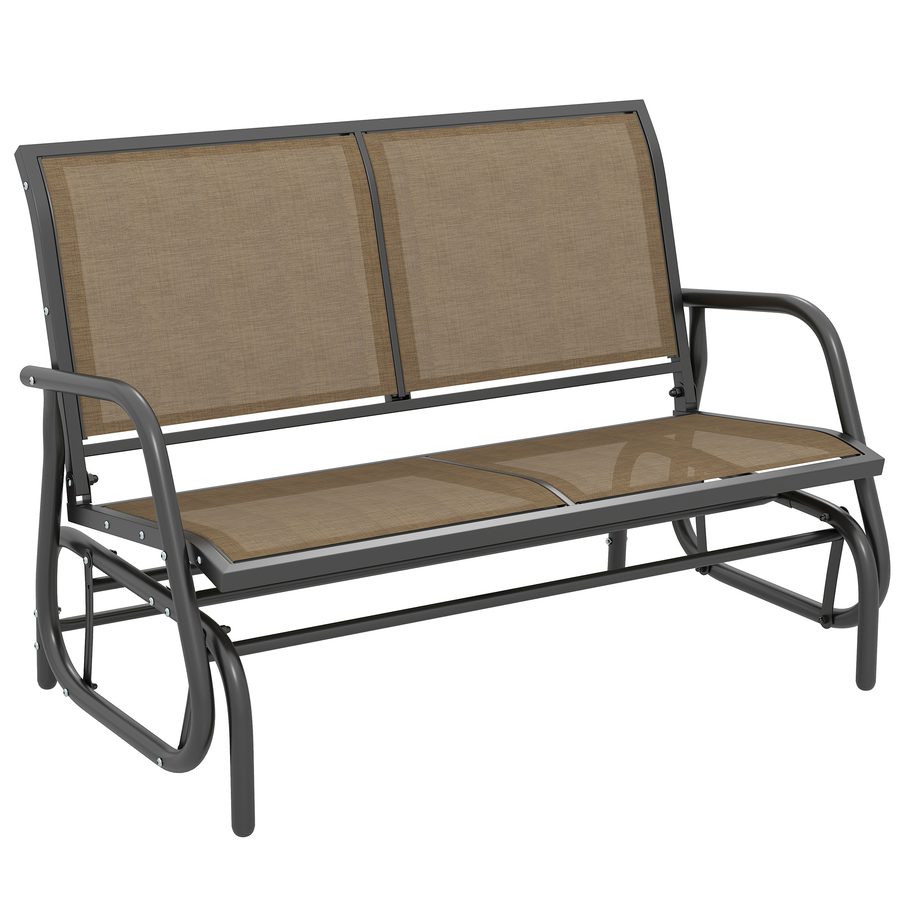 Outsunny Garten-Schaukelbank für 2 Personen, Metallgestell mit atmungsaktivem Netzstoff, für Balkon, Patio, Terrasse, 120x70x85 cm, Hellbraun   Aosom von Outsunny