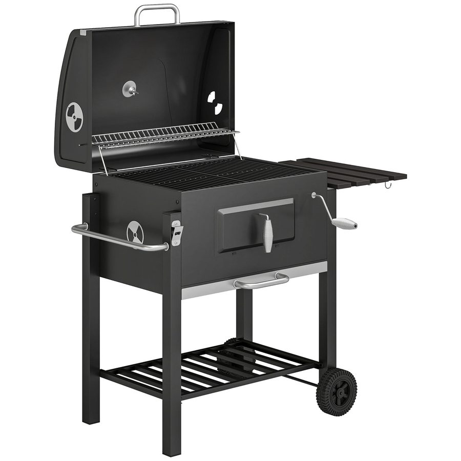 Outsunny Grillwagen Holzkohlegrill BBQ Standgrill Edelstahl Schwarz 113x65x108cm für Garten & Terrasse   Aosom.de von Outsunny