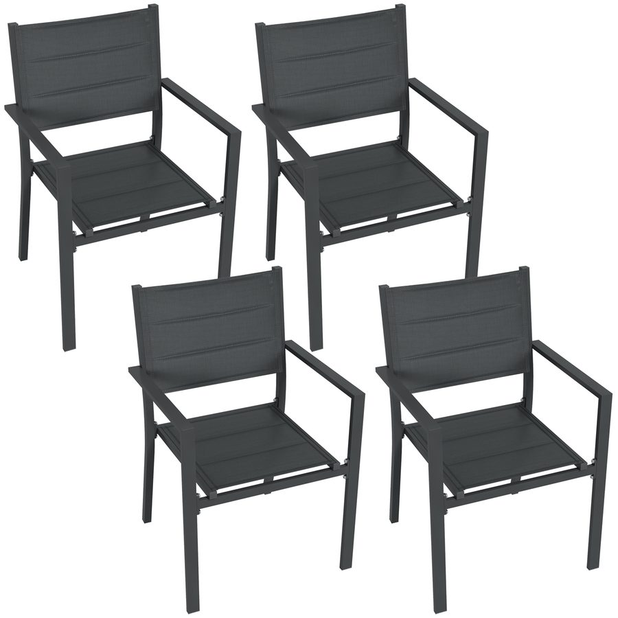 Outsunny Set aus 4 stapelbaren Gartenstühlen aus Aluminium und Textilene mit Armlehnen, 4er Set für den Außenbereich, Grau   Aosom von Outsunny