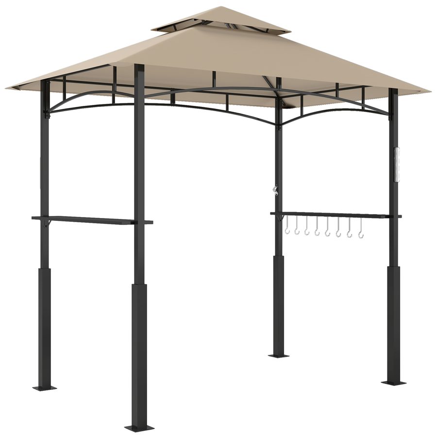 Outsunny Grill-Pavillon mit Doppelverdeck, Gartenüberdachung mit LED-Licht, Deckenhaken, 2 seitliche Ablagen, 240 x 150 x 250 cm, Kaki   Aosom von Outsunny