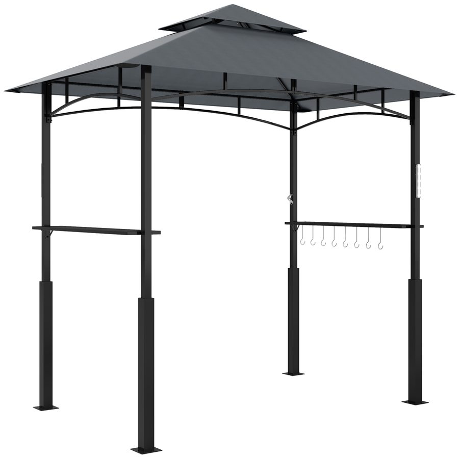 Outsunny Grillpavillon mit LED 243 x 148 x 248 cm wasserdicht flammhemmend Gartenpavillon mit Doppeldach,Seitenregalen, Gartenlauben mit UV-Schutz, BBQ Pavillon aus Metall Grillzelt für Party BBQ Grau   Aosom von Outsunny