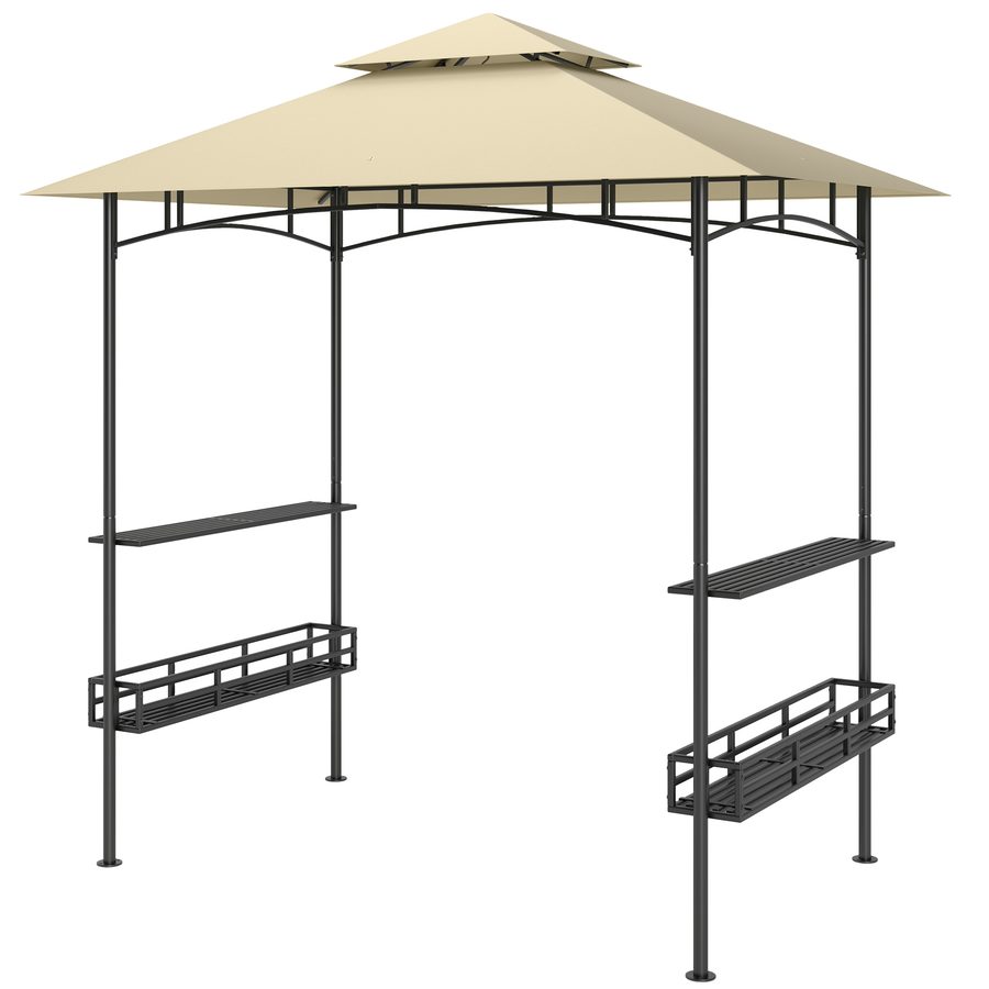Outsunny Grillpavillon 240 x 150 x 257 cm wasserdicht flammhemmend Gartenpavillon mit Doppeldach, Seitenregalen, Gartenlauben mit UV-Schutz, BBQ Pavillon aus Stahl, Grillzelt für Party BBQ, Beige   Aosom von Outsunny