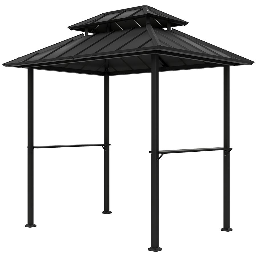 Outsunny Grillpavillon Grillabdeckung mit doppeltem Hartdach, Outdoor-Gartenpavillon mit 2 Regalen und oberem Haken, Metall- und Aluminiumrahmen für Terrasse, Patio 244x184x258cm Schwarz   Aosom von Outsunny