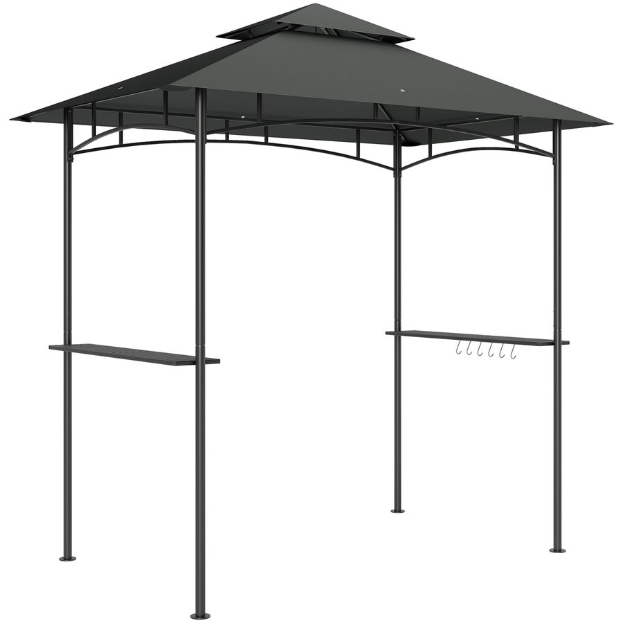 Outsunny Grillpavillon mit LED 240 x 150 x 258 cm wasserabweisend flammhemmend Gartenpavillon mit Doppelschichtdach, Seitenregalen, Gartenlauben mit UV-Schutz, BBQ Pavillon für Party BBQ Dunkelgrau   Aosom von Outsunny