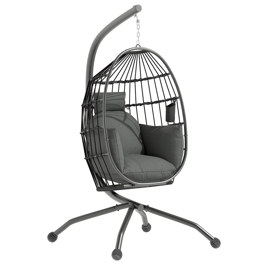 Outsunny Eiförmiger Hängesessel für den Außenbereich, faltbar Hängeschaukel mit Becherhalter, abnehmbar waschbar Sitz, Gestell, Hängematte für 1 Personen, Schaukelsessel für Terrasse, Garten, Schwarz   Aosom von Outsunny