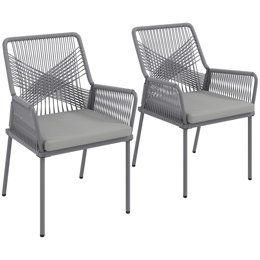Outsunny 2er Set Gartenstuhl Rattan Gartenmöbel mit Armlehne Rückenlehne abnehmbar Sitzkissen wetterfest Outdoor Essstühle Gartenstühle Balkonstuhl Rattanstuhl für Garten Balkon Terrasse Dunkelgrau   Aosom von Outsunny